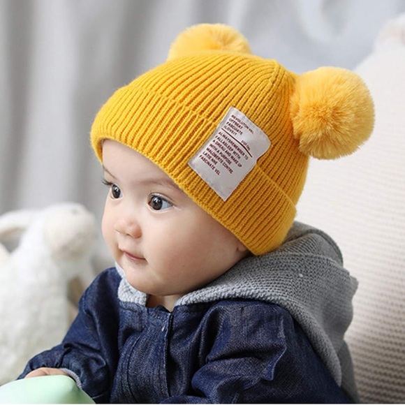 Cheerful Yellow Pom-Pom Kids Hat - Picture 4 of 5